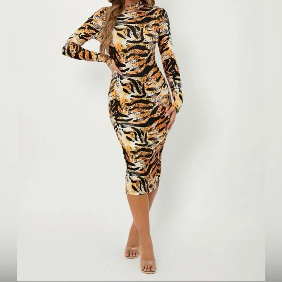 tiger stripe bodycon dress Dresses | Tiger Striped And Leopard Print Slit Back Bodycon Dress
